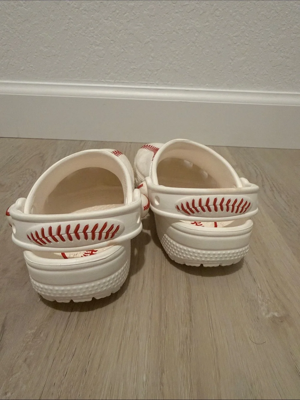 CROCS Kids White Clogs with Red Baseball Stitch